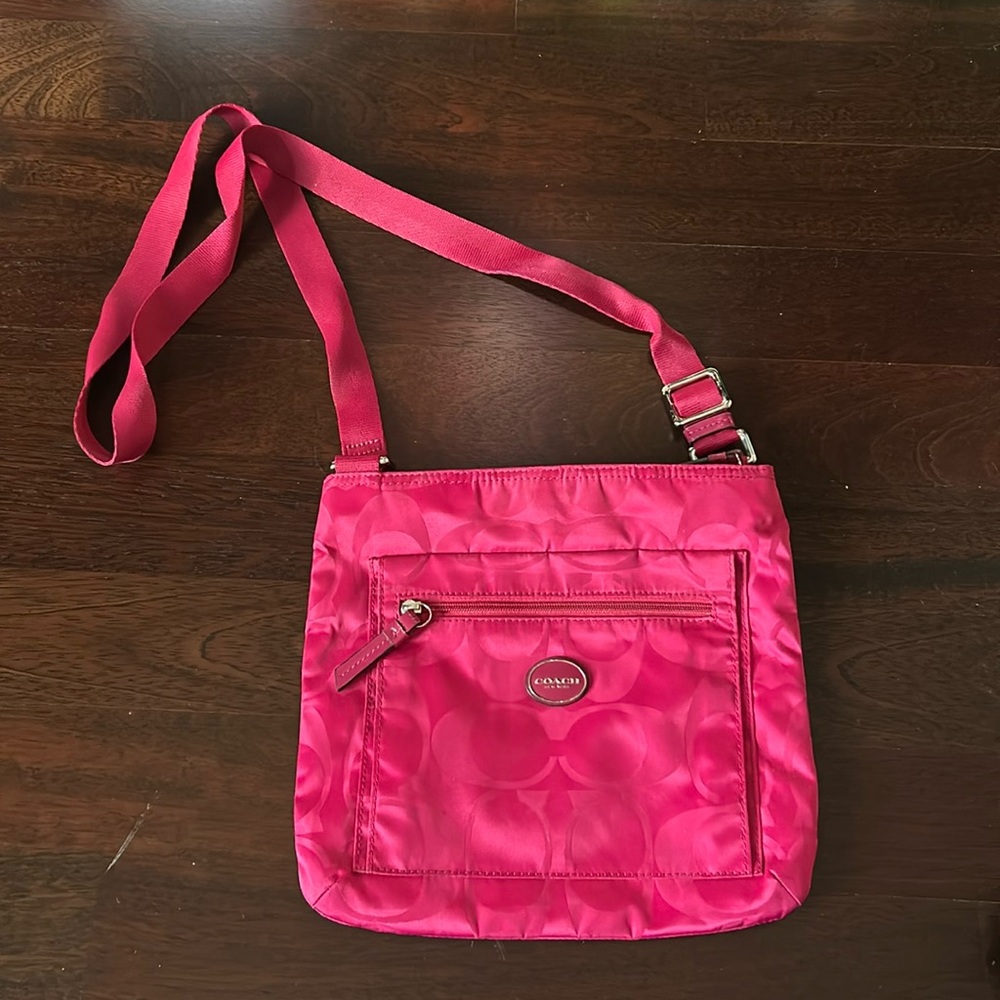 Pink coach nylon cross body bag
